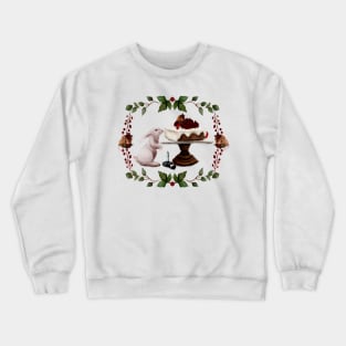 Beatrix Potter Inspired Birthday Watercolor Cake and Berries is Baby Rabbit, mouse, and button mushrooms Crewneck Sweatshirt